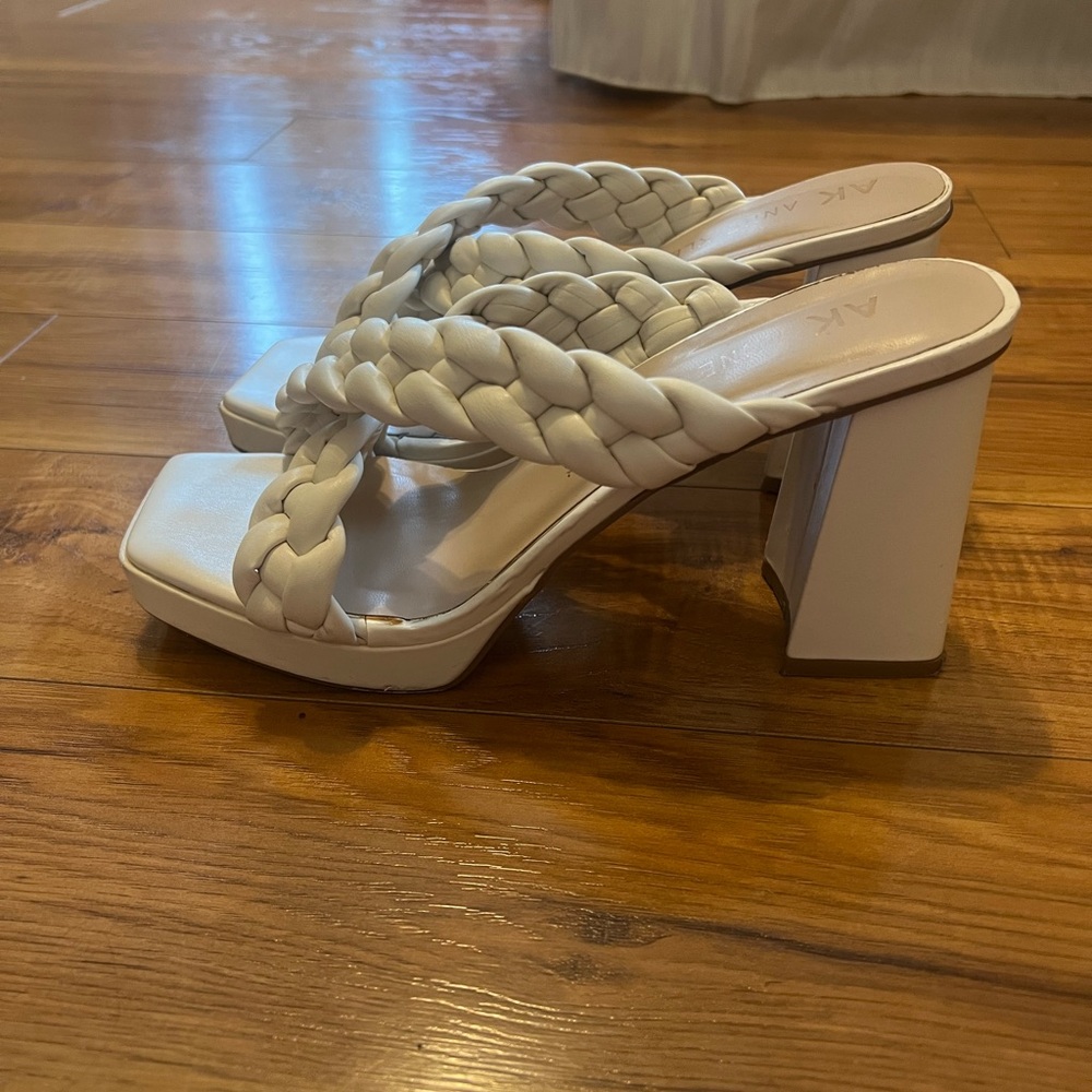 Anne Klein White Braided Heeled Mules